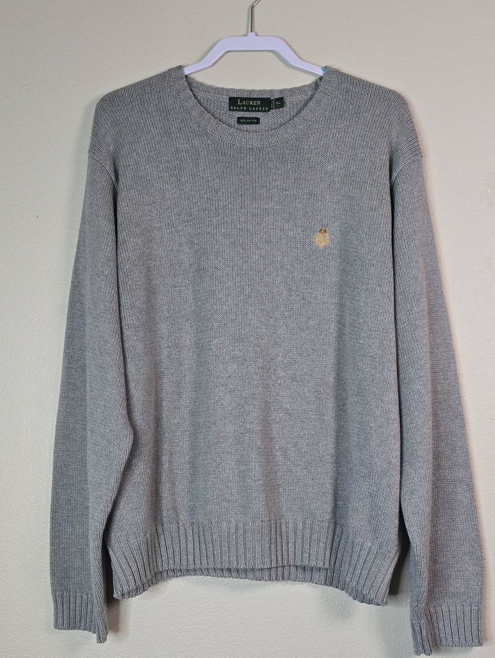 Lauren Ralph  Lauren Mens Knit  Light Gray Crewneck Sweater Size  XL
